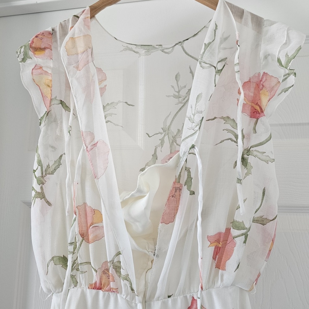 1970s 70s Vintage Dessy Creations Illusion Bodice Maxi Dress Poppy Floral #14 - Picture 11 of 16